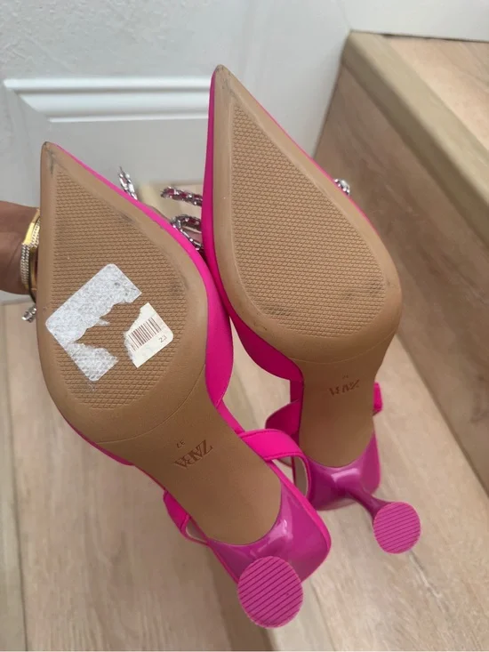 ZARA Fuchsia Slingback Pointed Heels with Crystal Bow Size 37