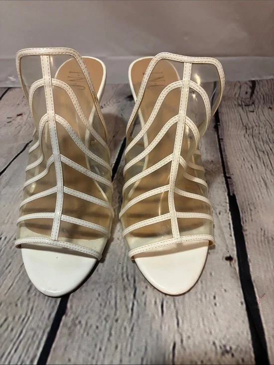 INC International Concepts White Clear Cage Strap Heels