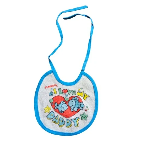 Vintage Playskool I Love My Daddy Terry Cloth Baby Bib Blue Fish Tie Closure OS‎