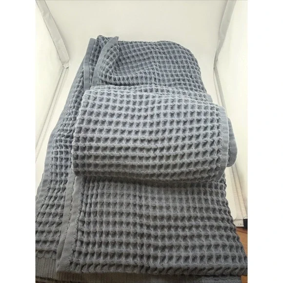 Vivamaison‎ Luxury 100% Cotton Waffle Weave  1- Bath 1-Hand Towel Set Indigo