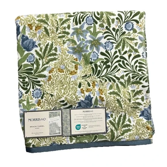 Morris & Co LUXURY BEACH POOL TOWEL OVERSIZED Botanical Green Blue Floral New