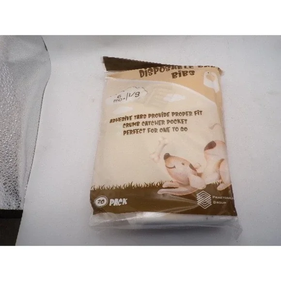 Praetorian Group Disposable Baby Bibs 20 Pack 6mo+ Crumb Catcher‎ Adhesive Tabs