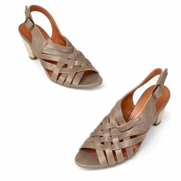 LANVIN Strappy Leather Brown Wooden Heels Sandals