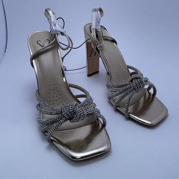 Windsor Ally Gold Rhinestone Strappy Sandal High‎ Heel Women's Size 8.5