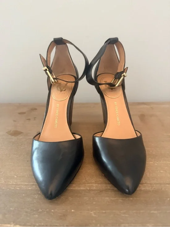 Vince Camuto Black Pointed Toe Ankle Strap Heels