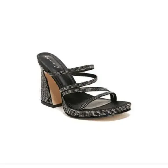 Circus by Sam Edelman Sandals‎ Womens 8 Black Strappy Rhinestones Block Heels