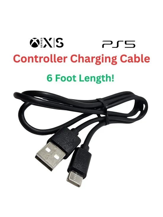 Controller Charging Cable for PS5 DualSense And Xbox Series X/S - (6 Feet Long)