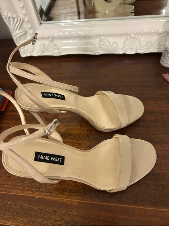 Nine West Beige Nude Ankle-Strap Heels