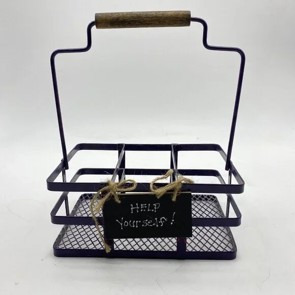 Metal Basket Utensil Condiments Holder‎ Caddy 3 Compartment Purple Picnic Crafts