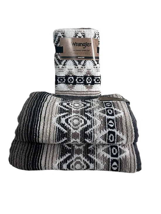 Wrangler 4 Pc Towel Set 2 Bath Towels 2 Hand Towels Southwestern Black Brown NWT