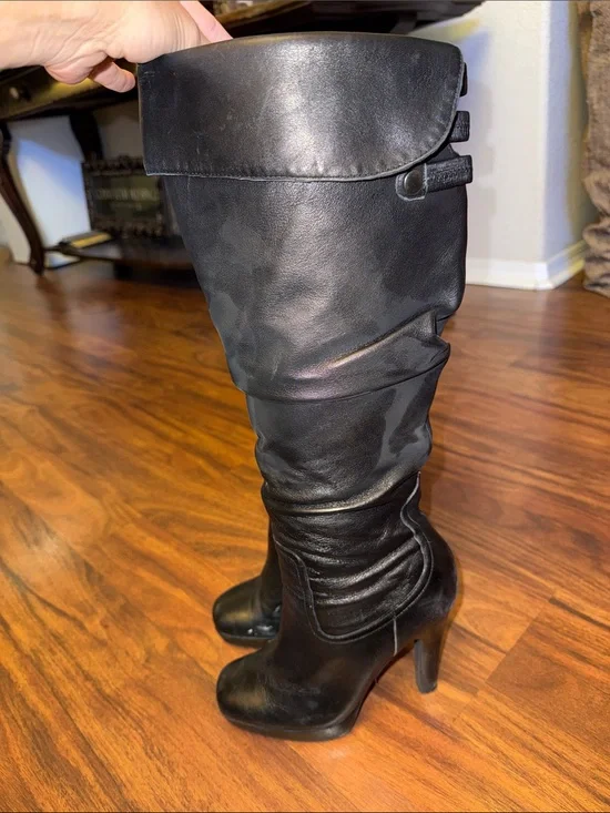 Jessica Simpson Black Yana Over-the-Knee Leather Boots with Folded Cuff