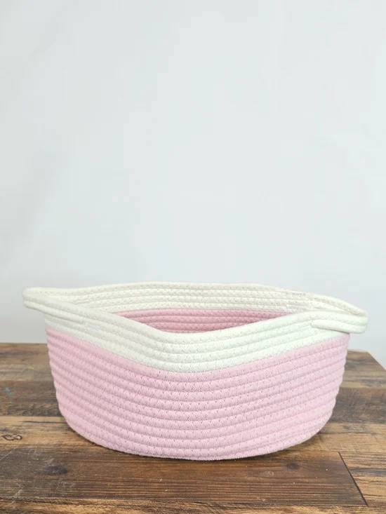 Pink and White Woven Soft Rope Basket