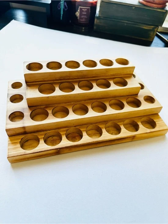 30 Hole Wooden Essential Oil Organizer Natural Wood Storage Display Rack