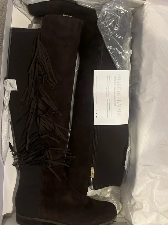 Marc Fisher Women's Over-the-Knee Fringe Boots in Dark Brown