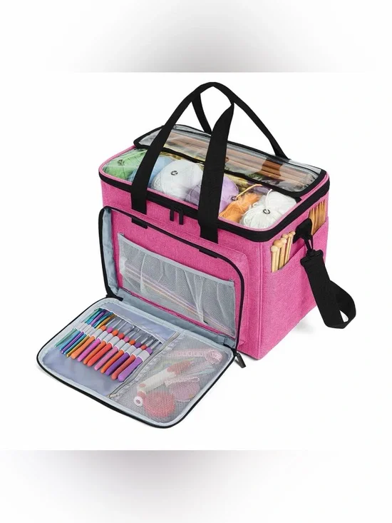 NWT Teamoy Knitting Bag, Yarn Storage Organizer Crochet Bag Tote, Pink