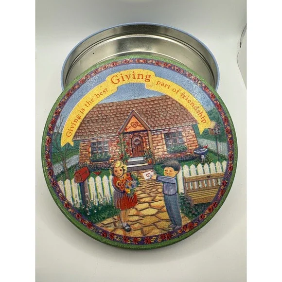 Vintage Friendship Tin 'Giving is the Best‎ Part of Friendship' Round Metal Tin
