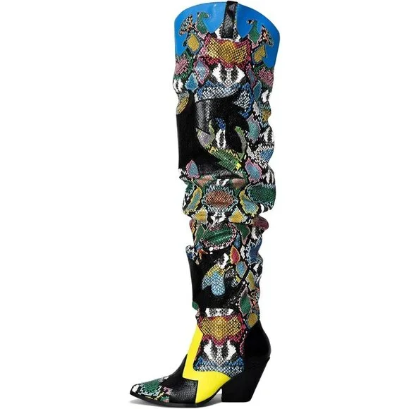 Cape Robbin Women's Multi Polyurethane Thigh High Block Heel Cowboy Western Boot