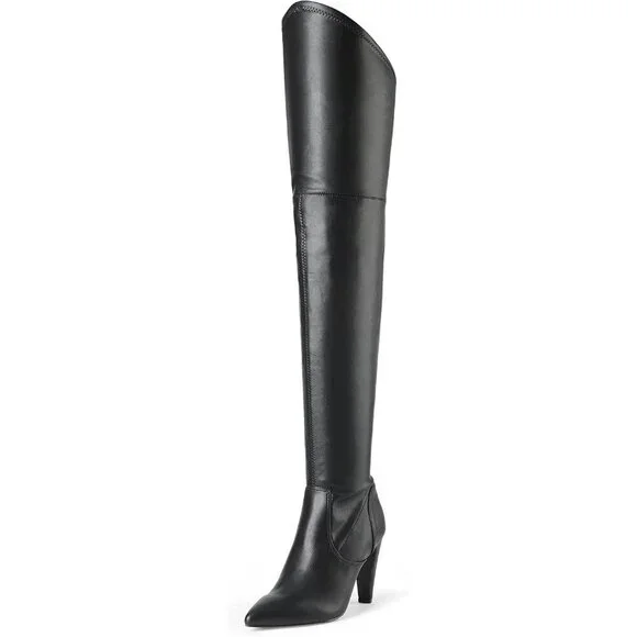 Women's Black/Pu Faux Leather Thigh High Over The Knee Long Pointed Toe Boots
