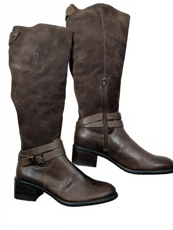 J. Jill Brown Leather & Suede Knee-High Riding Boot Size 6.5M Wide Calf