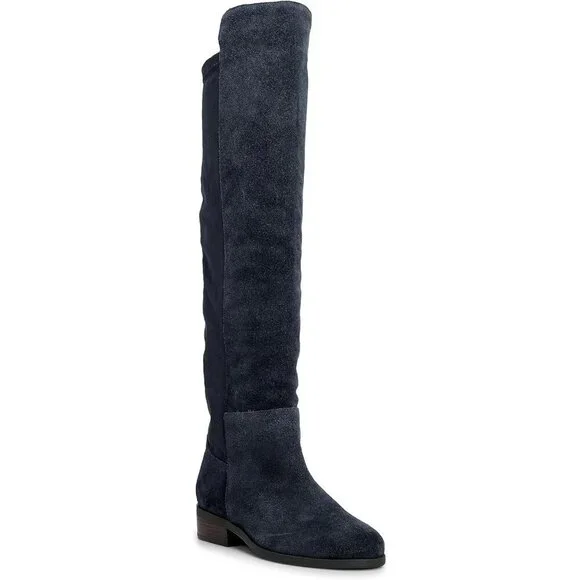 Women's Bright Blue Above the Knee Pointed Toe Low Heel Calypso Winter Long Boot