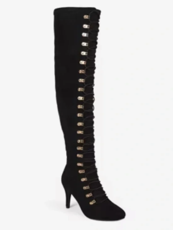 Journee Collection Over-the-Knee Lace-Up Boot - Black