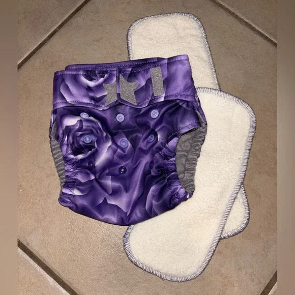 RAGABabe Purple Rose Reusable Diaper Cover with 2 Cotton & Bamboo Inserts