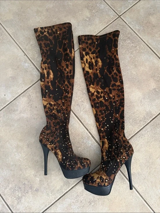 Bakers Leopard-Print Over-the-Knee Platform Boots - Black & Brown
