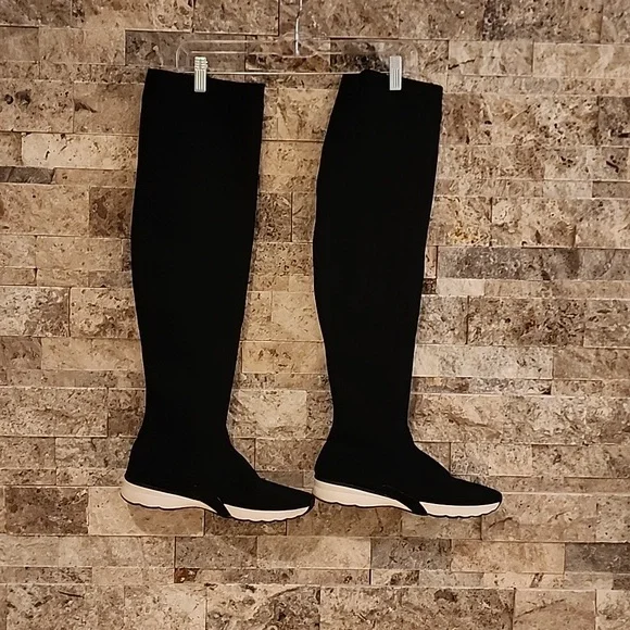 Zara Over-the-Knee Fabric  Black & White Sneakers