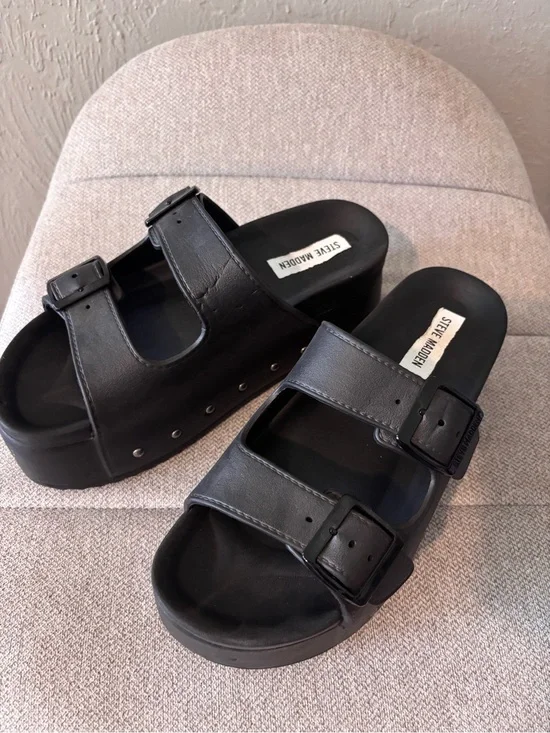 Steve Madden Black Platform Slide Sandals
