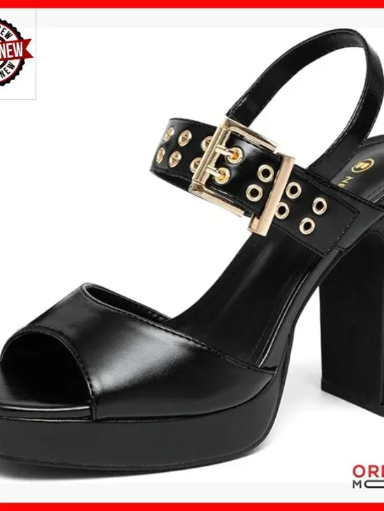 Platform Heeled Sandals, Open Toe Ankle Strap Slingback with Block Heel, Summer