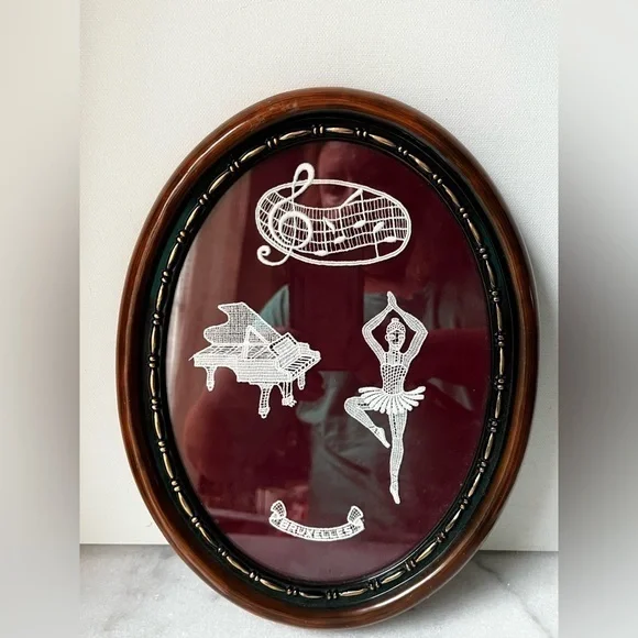 Vintage Elegant Brown and White Musical Wall Art 11”x8”