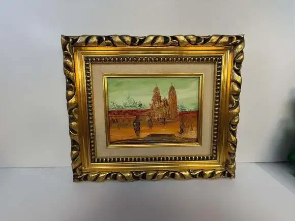 Vintage RC Stanley Signed Oil‎ Painting on Canvas Cathedral Scene