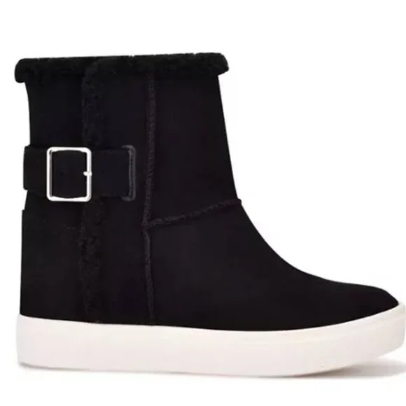 Nine West Women's Wedge Sherpa Ankle Boots Winter Black Size 10 $99
