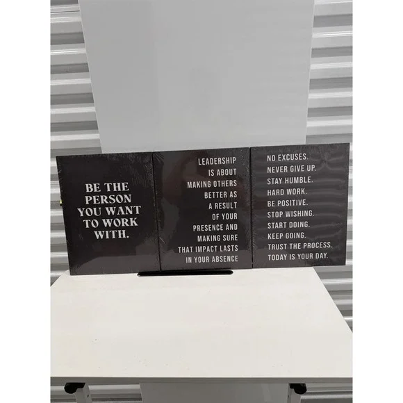 Set of 3 Motivational Canvas Wall Art Office Decor Black White Leadership Quotes