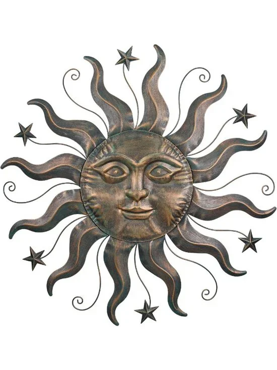 Rustic Metal Sun Wall Art Decor, 26.4'' Hanging Decoration for Indoor & Outdoor