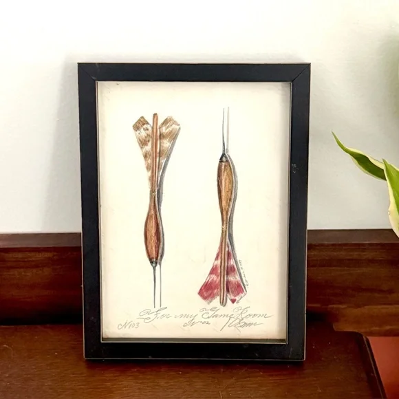 Vintage Darts Game Room Framed Art Kolene Spicher Signed Dated 1999 Man’s Cave