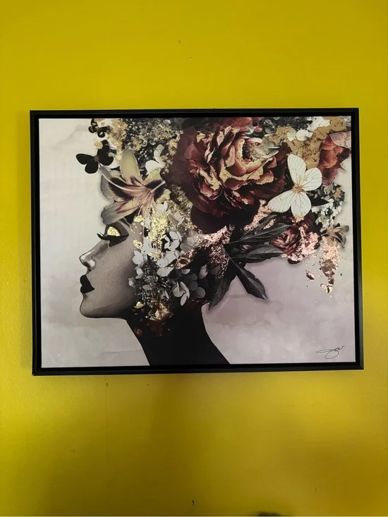 Contemporary Floral Silhouette Wall Art - Pink, Gold, Black