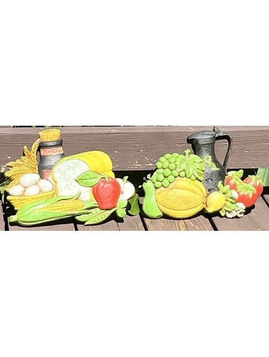 Vintage Syroco Set Fruit Vegetable Jugs Wall Plaques Mid Century Kitchen Decor