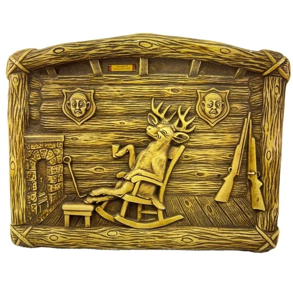 Vintage Deer Hunter Chalkware Wall Plaque Cabin Decor Rifle Hunting Lodge 10x13