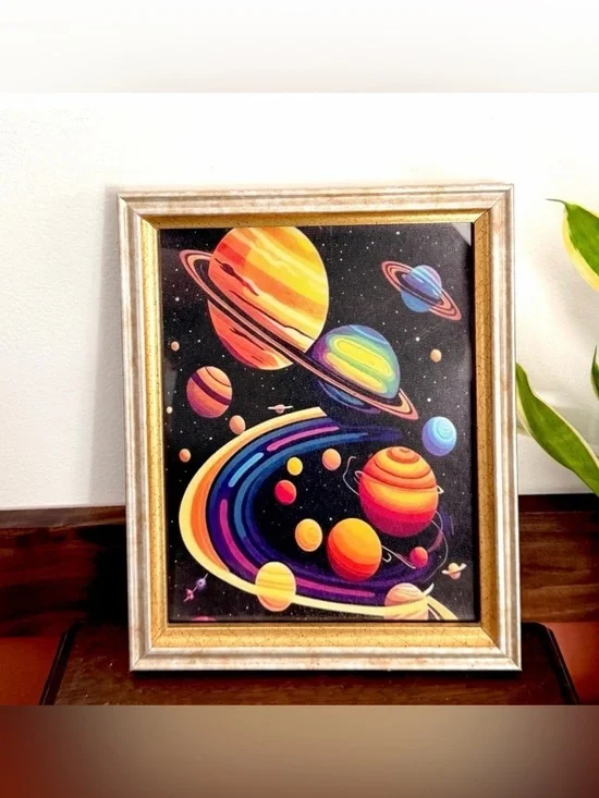 Bright Outer Space Planets Solar System Night Sky Canvas Art Print Framed Color