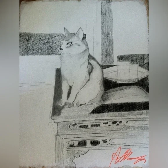 Hand drawn pencil drawing as a digital print on an A4 paper by me of coco