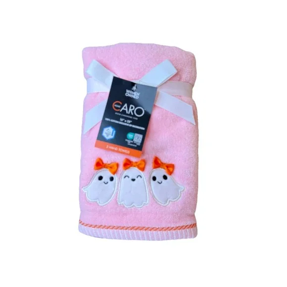 CARO Home Halloween GHOST Pink White Hand Towel‎ Set of 2 NEW!
