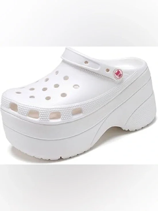 White Platform Clog with Pink Accent Strap Button