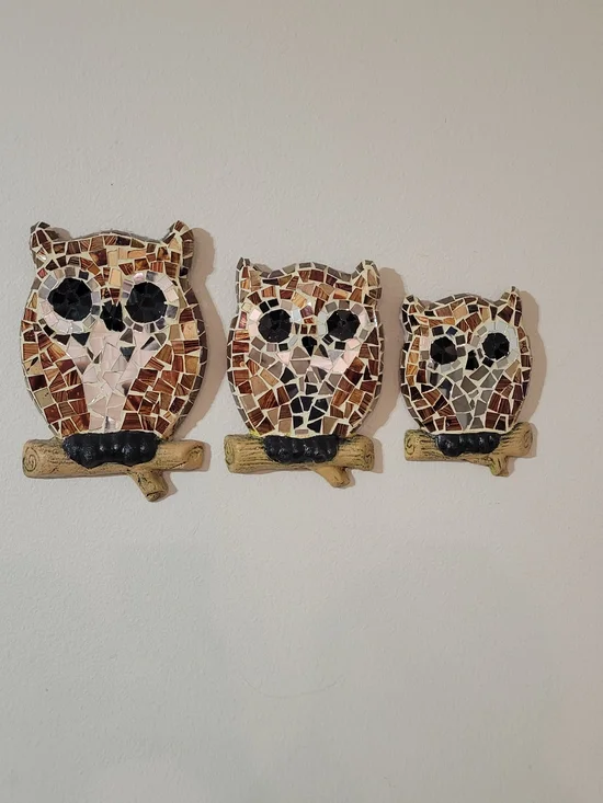 Brown Mosaic Owl Wall Décor Trio