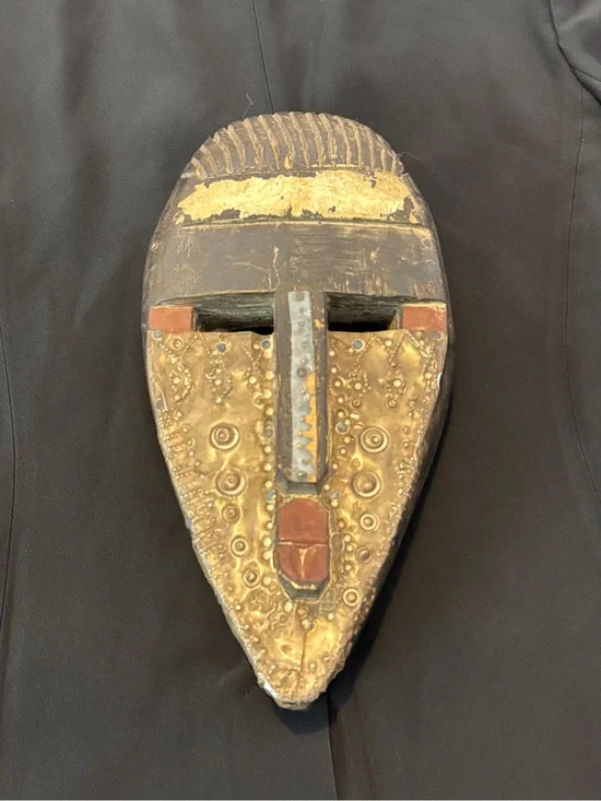 Hand Carved Wood Mask: Wood &Metal  Wall Decorative Sculpture 11.5”