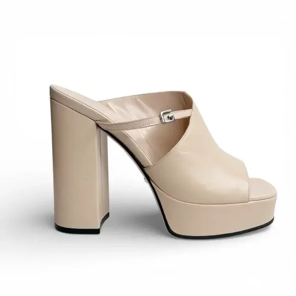 GUCCI Tiarah Block Heel Platform Open Toe Nude Mules