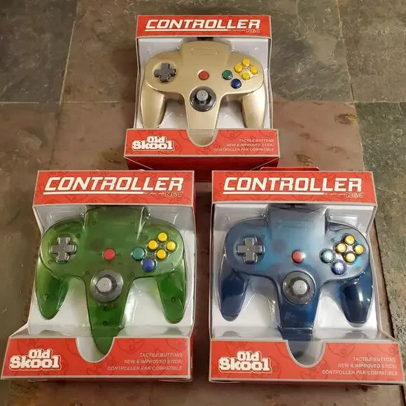 3 N64 Controllers - 3 Colors Bundle (NEW) Jungle Green / Ice Blue / Gold