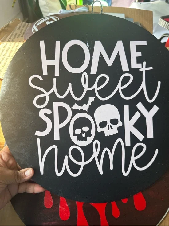 Home Sweet Spooky Home Round Wall Sign - Black & White