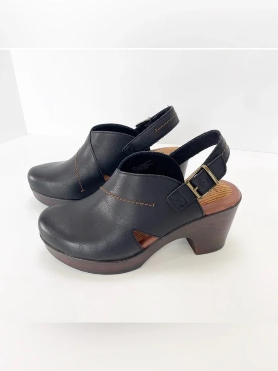 Womens  b.o.c Born Concept Cecila Platform Heeled Leather Strap Clogs