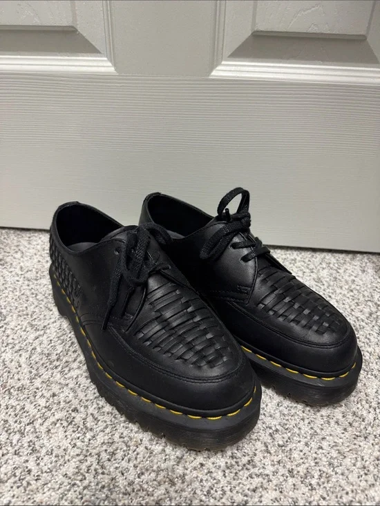 Dr. Martens Black Woven Lace-Up Platform Shoes